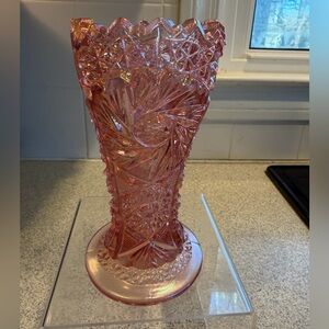 Vtg Le Smith Aztec Heritage Pink Cut Glass Vase